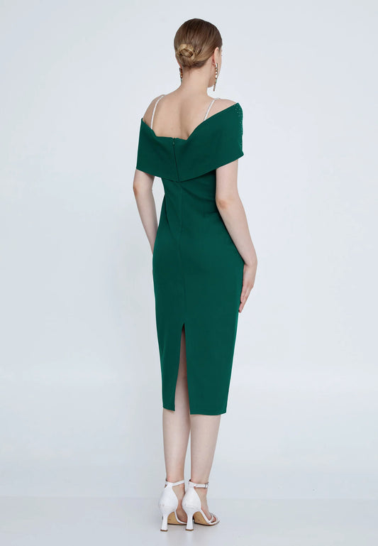 Off Shoulder Midi Crepe Column Regular Evening Dress Unit Price: €30