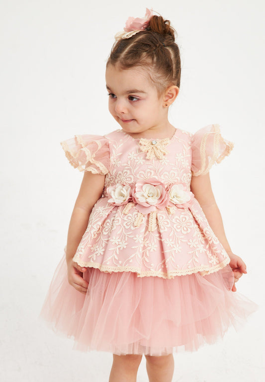 Baby Girl Short Sleeve Tulle Patterned A - Line 1 - 5 Ages Special Occasion Dress Unit Price: €23