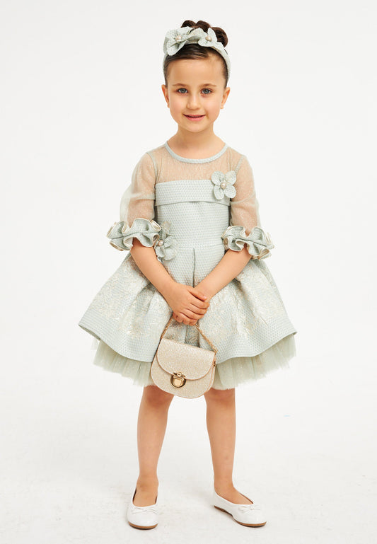 Baby Girl Short Sleeve Tulle Patterned A - Line 4 - 8 Ages Special Occasion Dress Unit Price: €27
