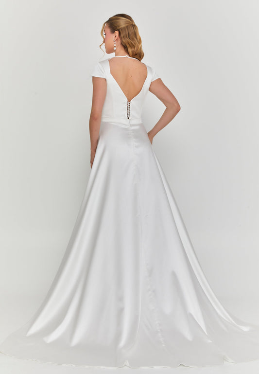 Short Sleeve Maxi Satin Regular Wedding Dress Unit Price: €355