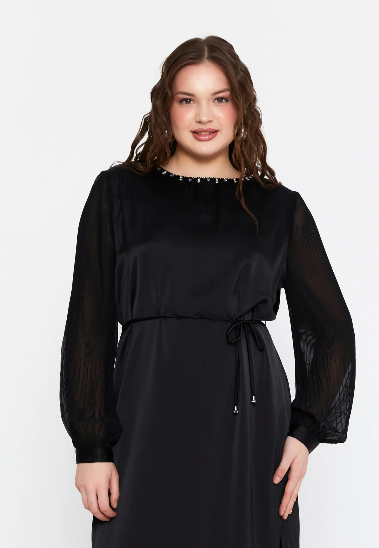 Long Sleeve Midi Satin Column Plus Size Evening Dress Unit Price: €29