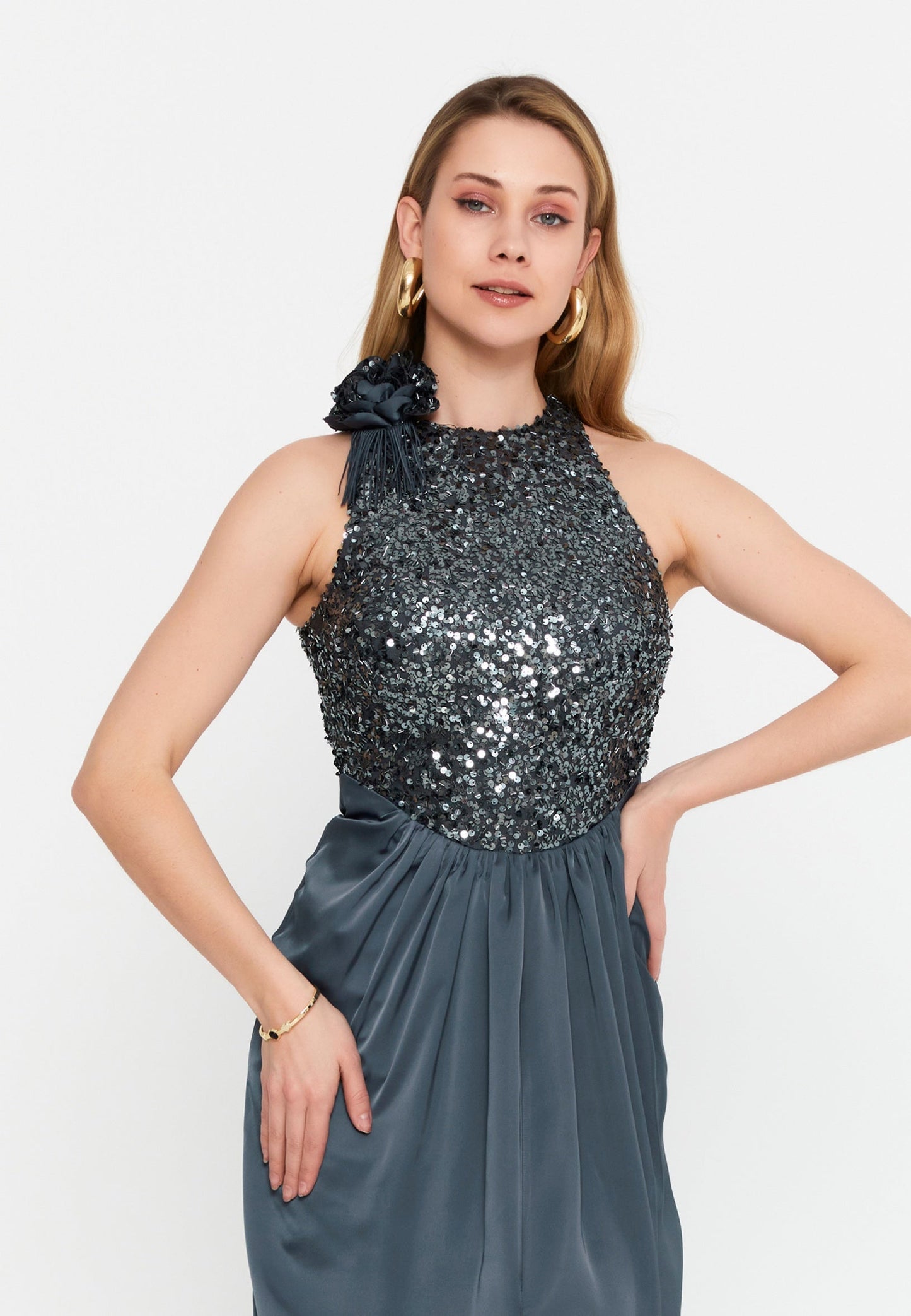 Sleeveless Maxi Satin Column Regular Wedding Guest Dress Unit Price: €47