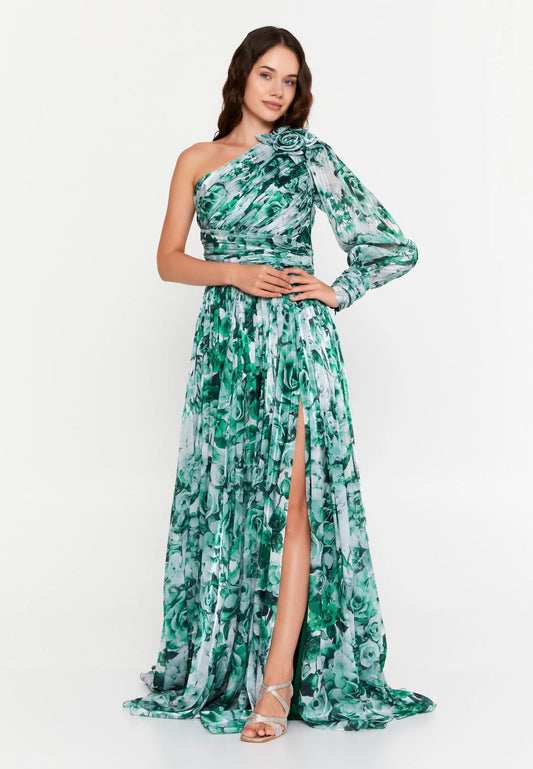 One Shoulder Maxi Chiffon Column Regular Evening Dress Unit Price: €94