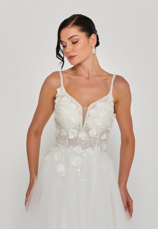 Sleeveless Maxi Tulle Regular Wedding Dress Unit Price: €275