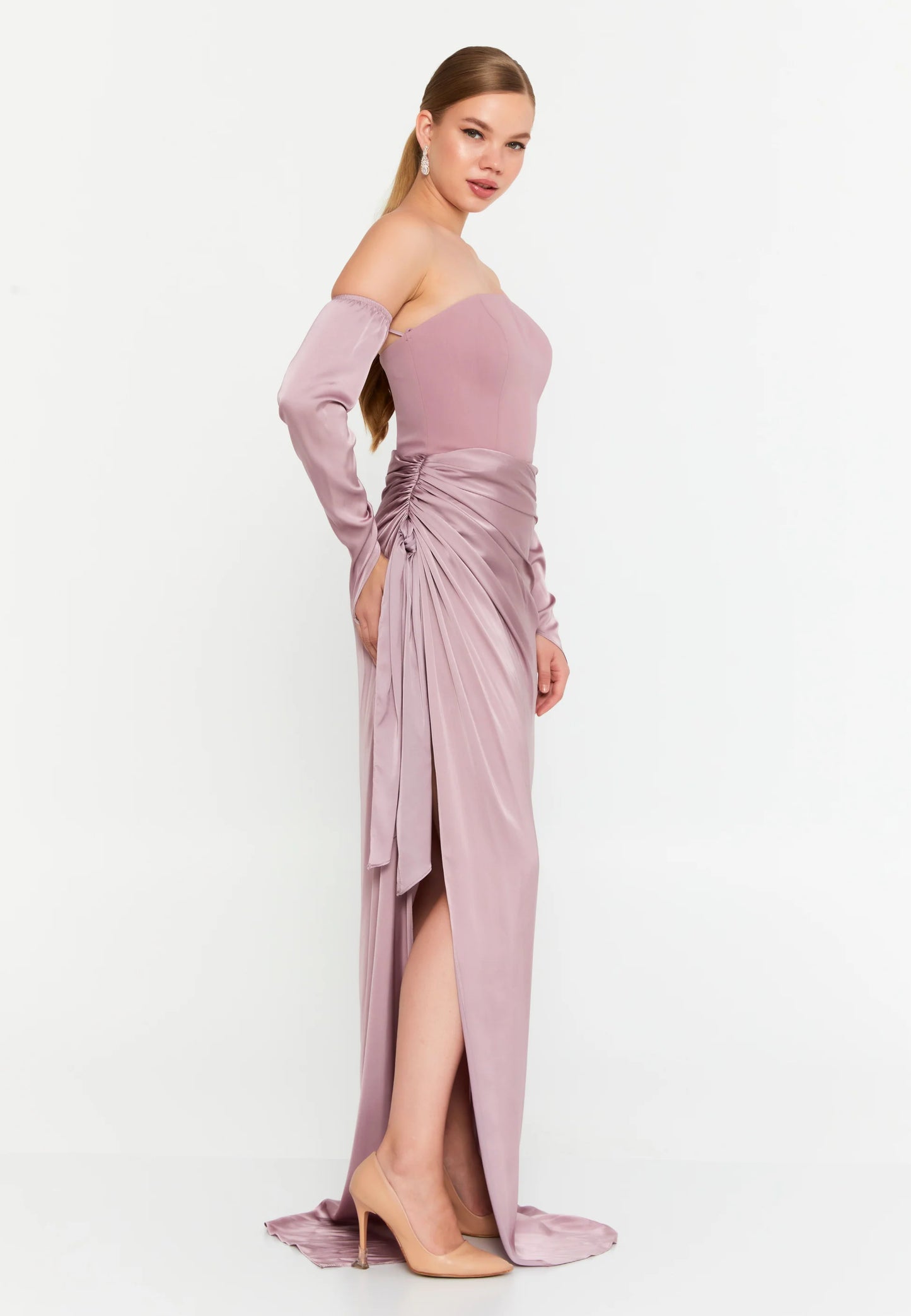 Off Shoulder Maxi Satin Mermaid Regular Evening Dress Unit Price: €54