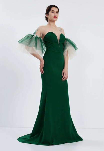 Short Sleeve Maxi Tulle Mermaid Regular Prom Dress Unit Price: €47