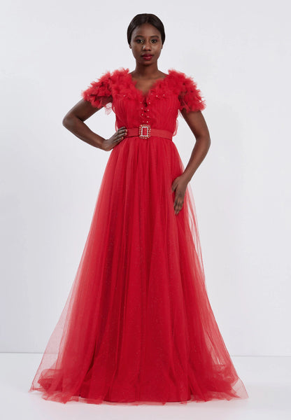 Sleeveless Maxi Tulle A - Line Regular Prom Dress Unit Price: €52