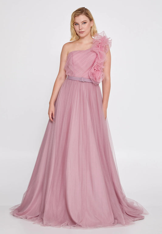 One Shoulder Maxi Tulle A - Line Regular Prom Dress Unit Price: €52