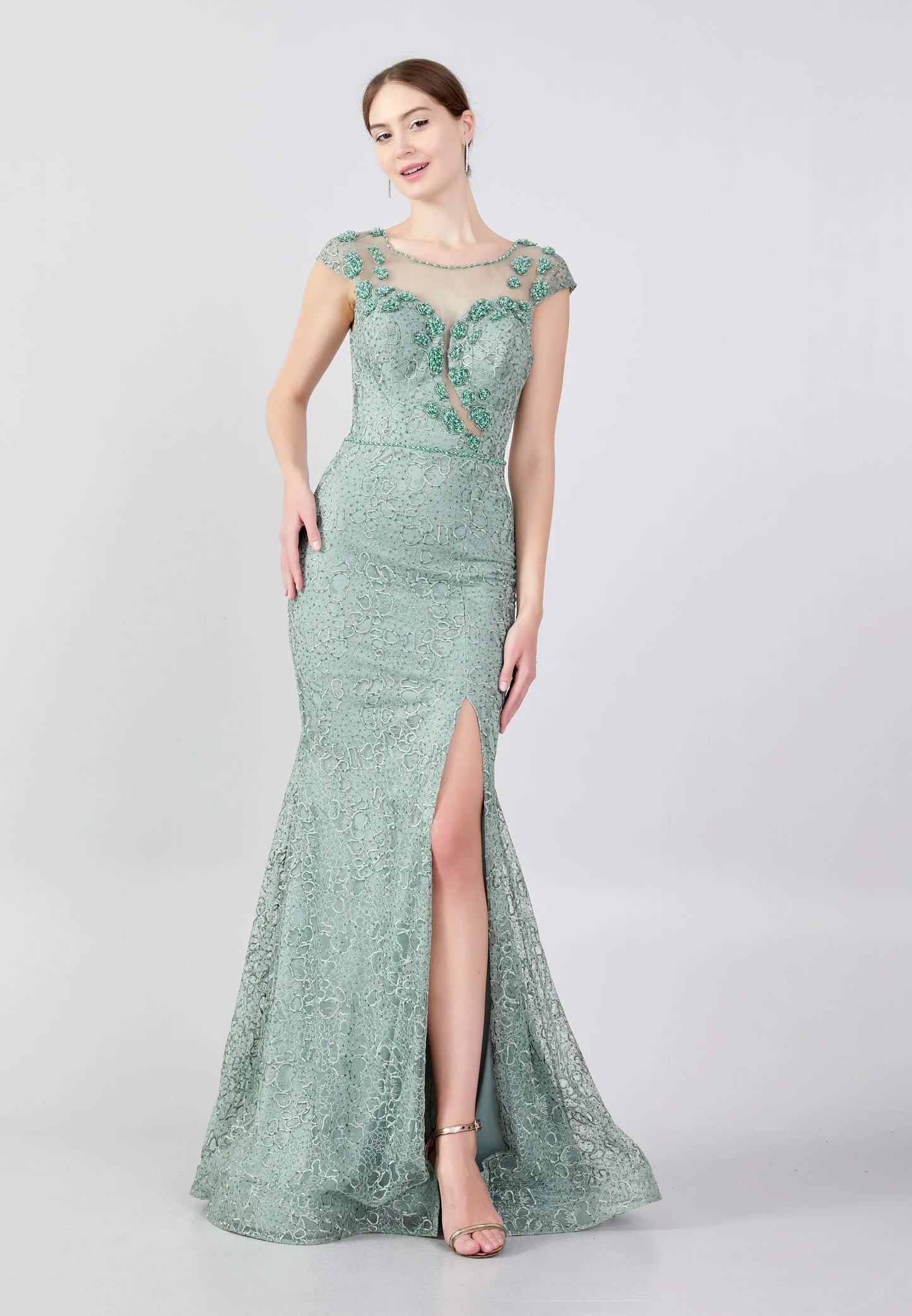Short Sleeve Maxi Tulle Mermaid Regular Prom Dress Unit Price: €40