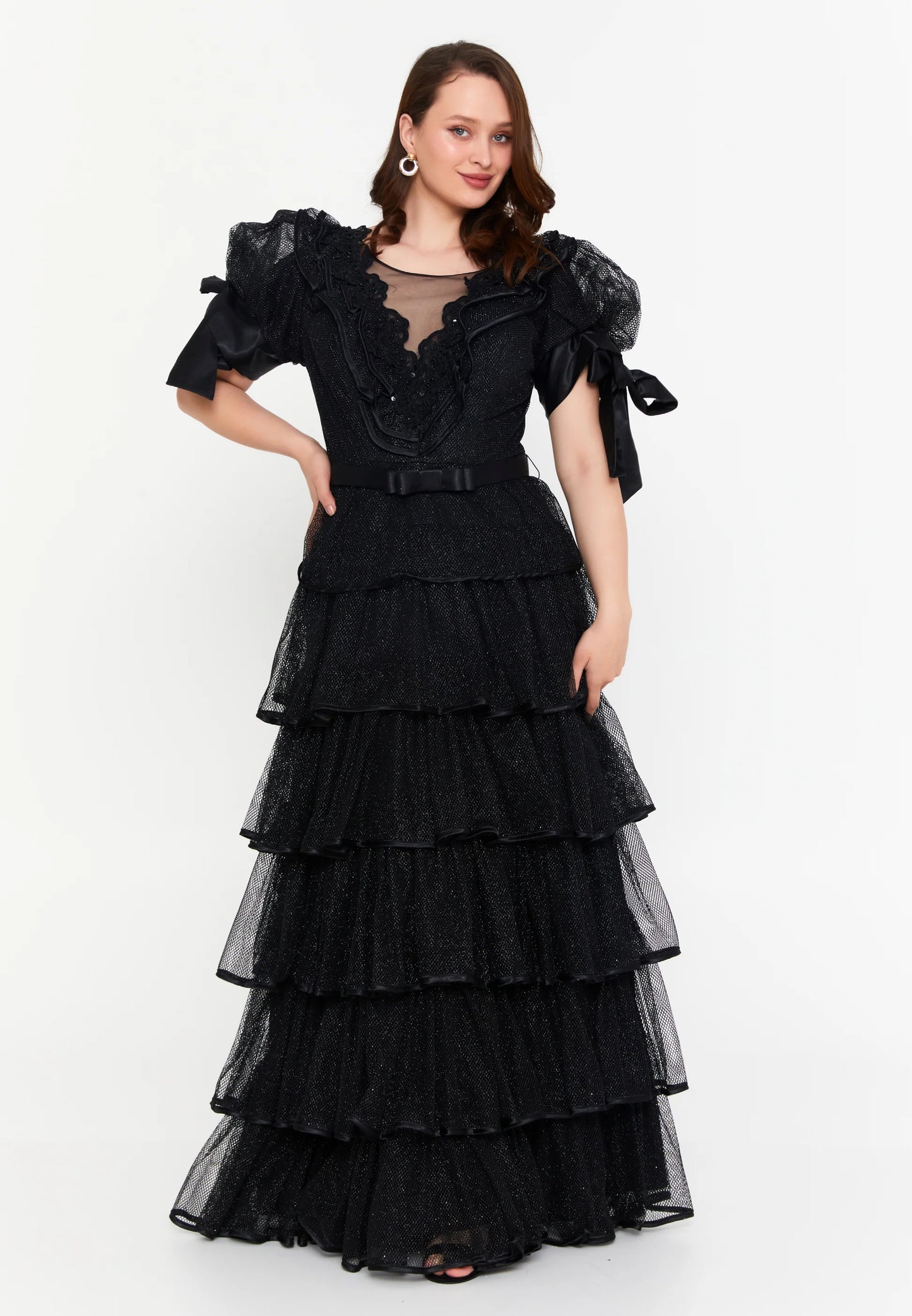 Short Sleeve Maxi Lace A - Line Plus Size Prom Dress Unit Price: €85