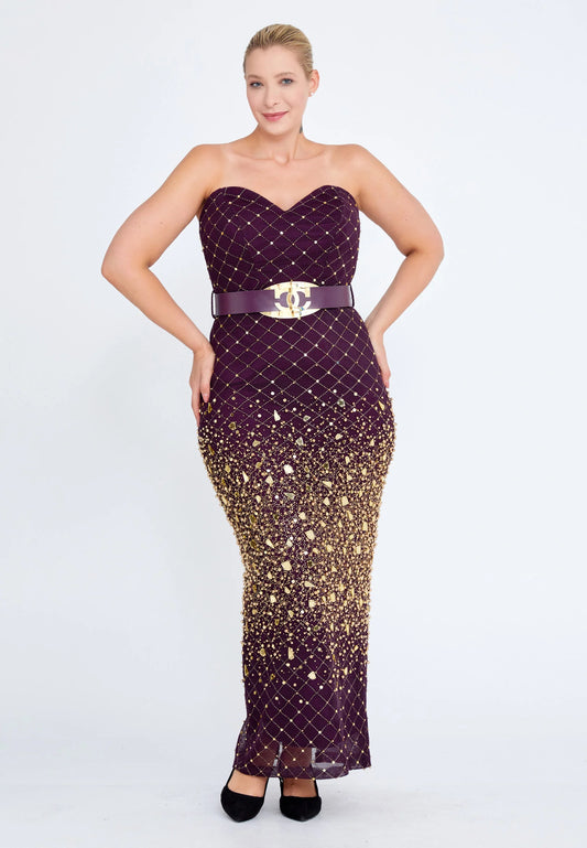 Strapless Maxi Chiffon Column Plus Size Evening Dress Unit Price: €60