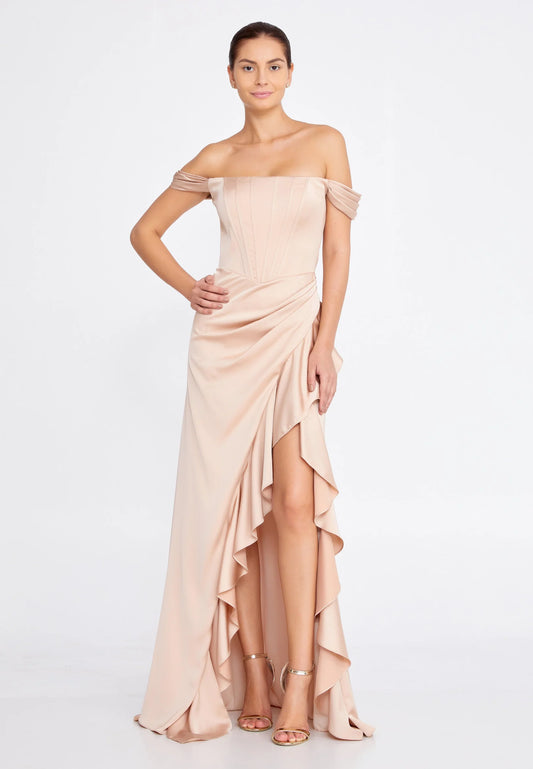 Off Shoulder Maxi Satin Column Regular Wedding Guest Dress Unit Price: €37
