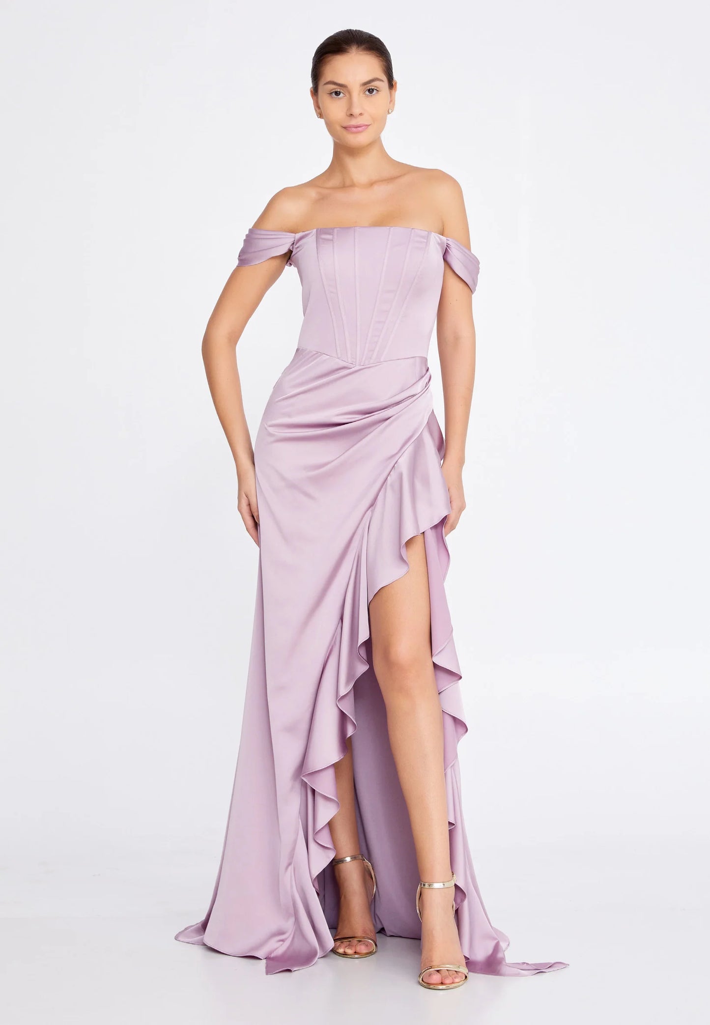 Off Shoulder Maxi Satin Column Regular Wedding Guest Dress Unit Price: €37