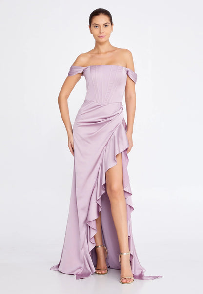 Off Shoulder Maxi Satin Column Regular Wedding Guest Dress Unit Price: €37