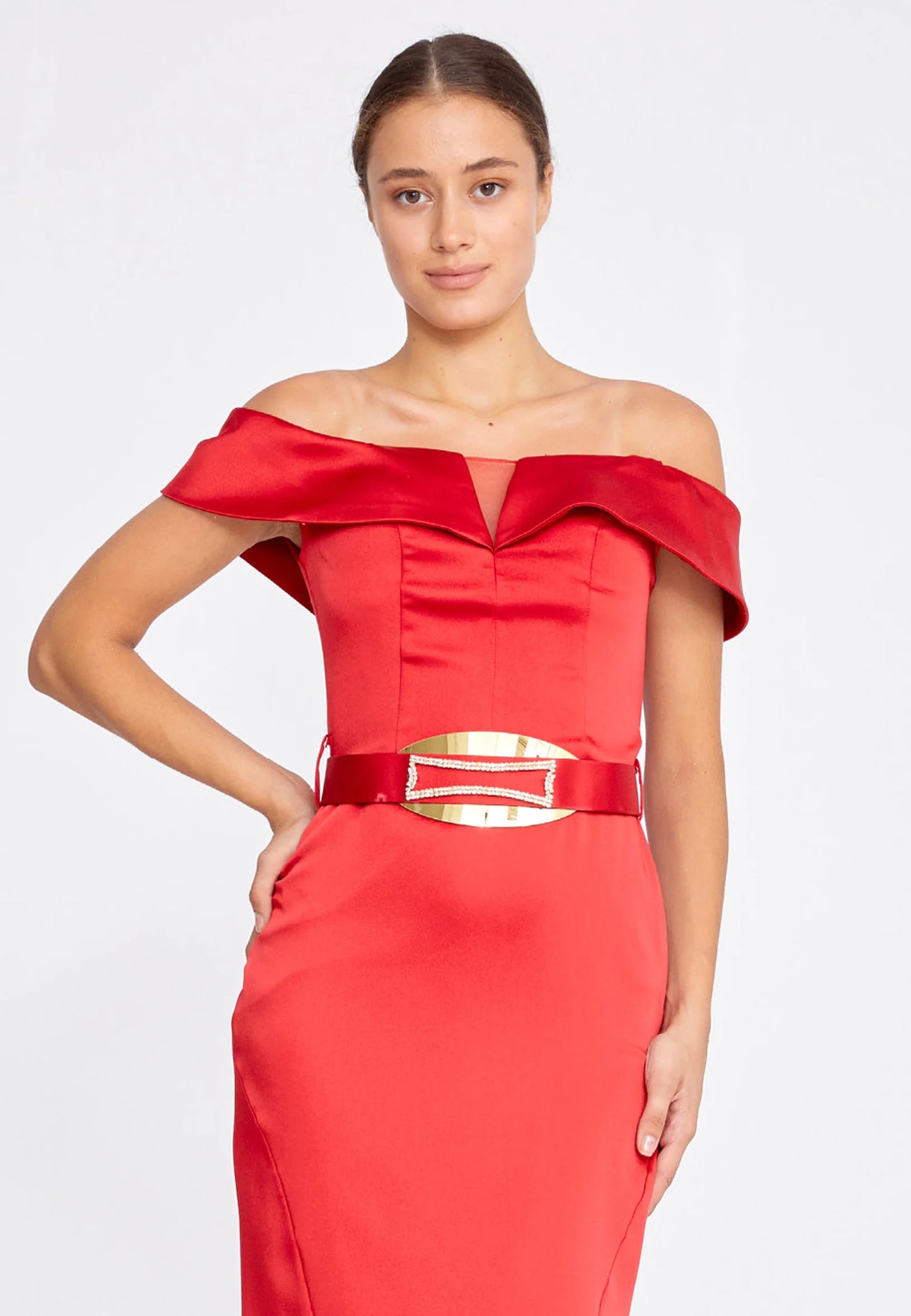 Off Shoulder Maxi Satin Mermaid Regular Wedding Guest Dress Unit Price: €37