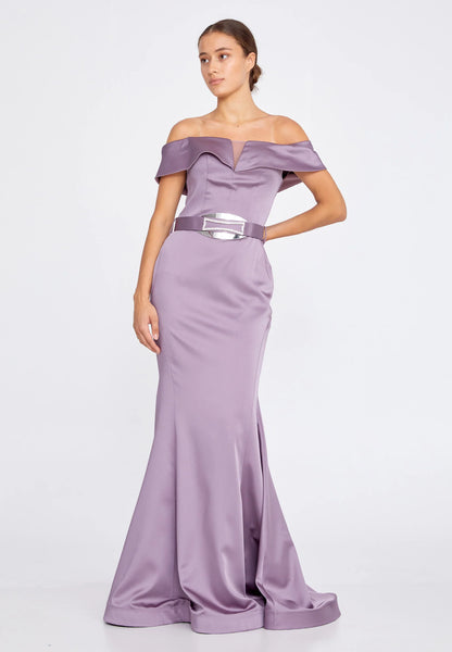 Off Shoulder Maxi Satin Mermaid Regular Wedding Guest Dress Unit Price: €37