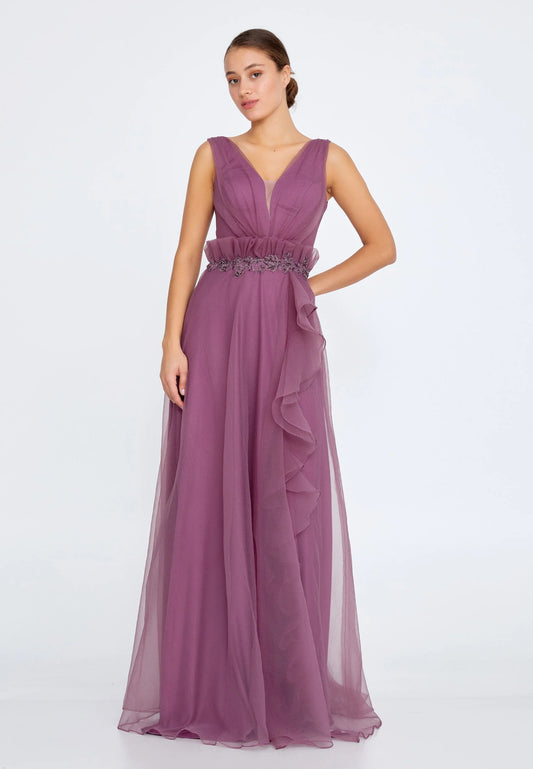Sleeveless Maxi Tulle A - Line Regular Prom Dress Unit Price: €42