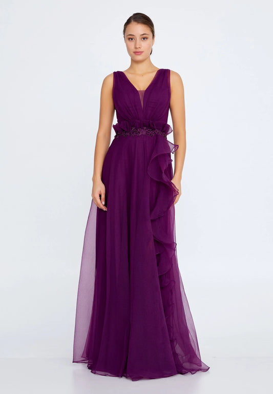Sleeveless Maxi Tulle A - Line Regular Prom Dress Unit Price: €42