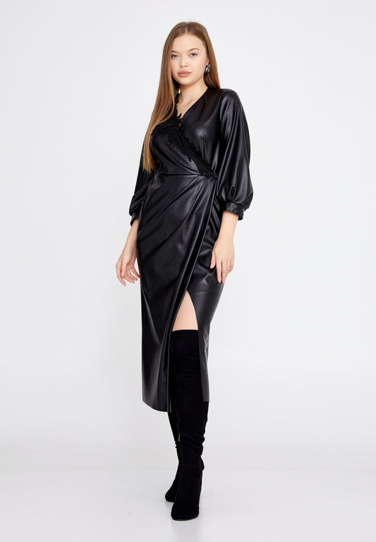 Mid-Length Midi Faux Leather Column Regular Casual Dress Unit Price: €15
