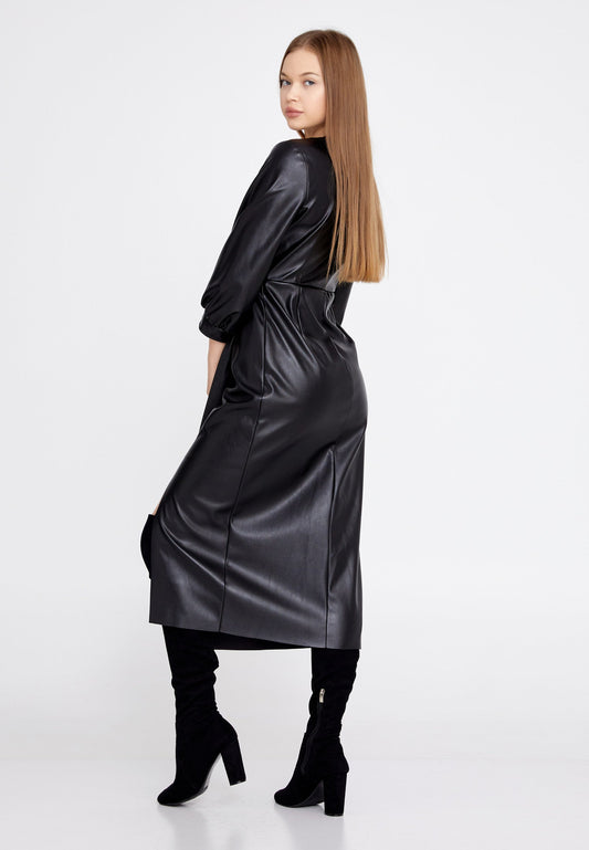 Mid-Length Midi Faux Leather Column Regular Casual Dress Unit Price: €15