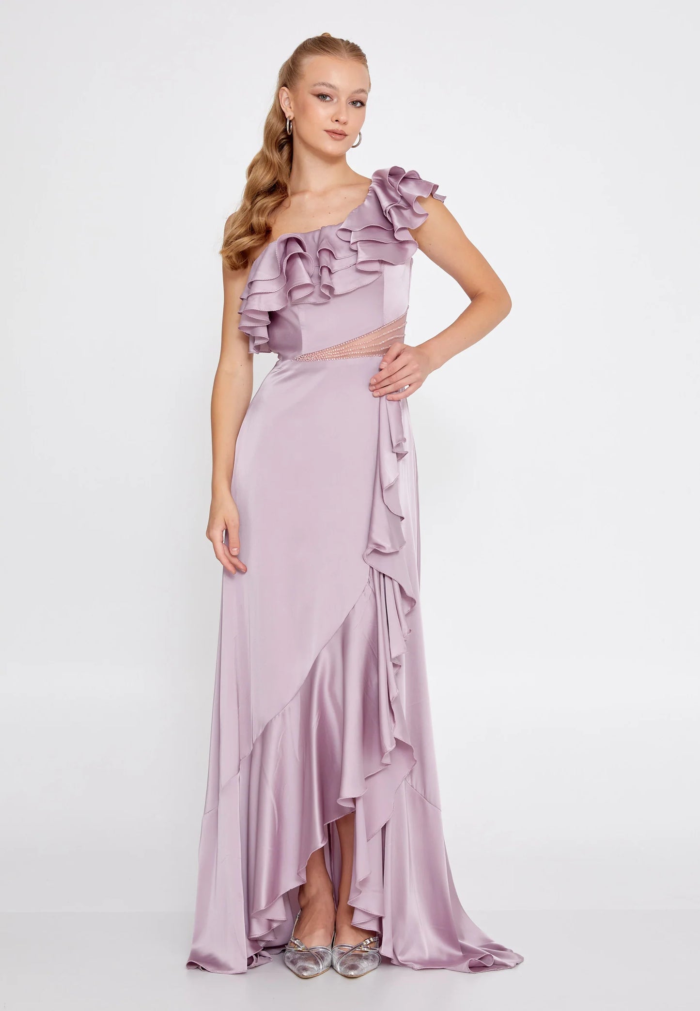 One Shoulder Maxi Satin Column Regular Wedding Guest Dress Unit Price: €44