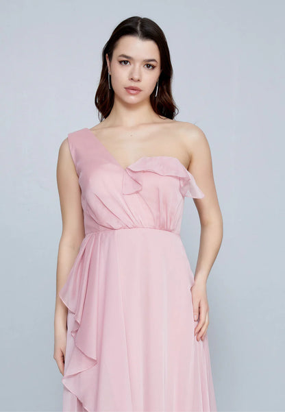 One Shoulder Maxi Chiffon Column Regular Evening Dress Unit Price: €48