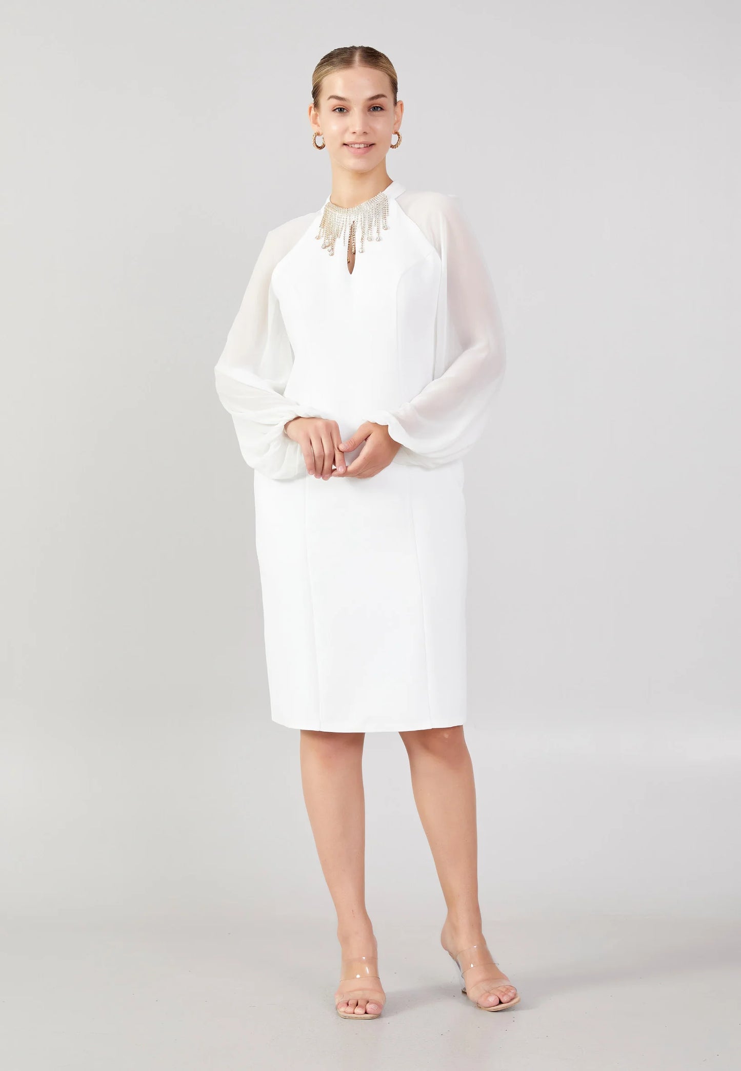 Long Sleeve Midi Crepe Column Plus Size Evening Dress Unit Price: €40