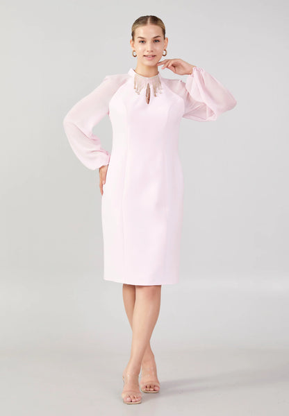 Long Sleeve Midi Crepe Column Plus Size Evening Dress Unit Price: €40