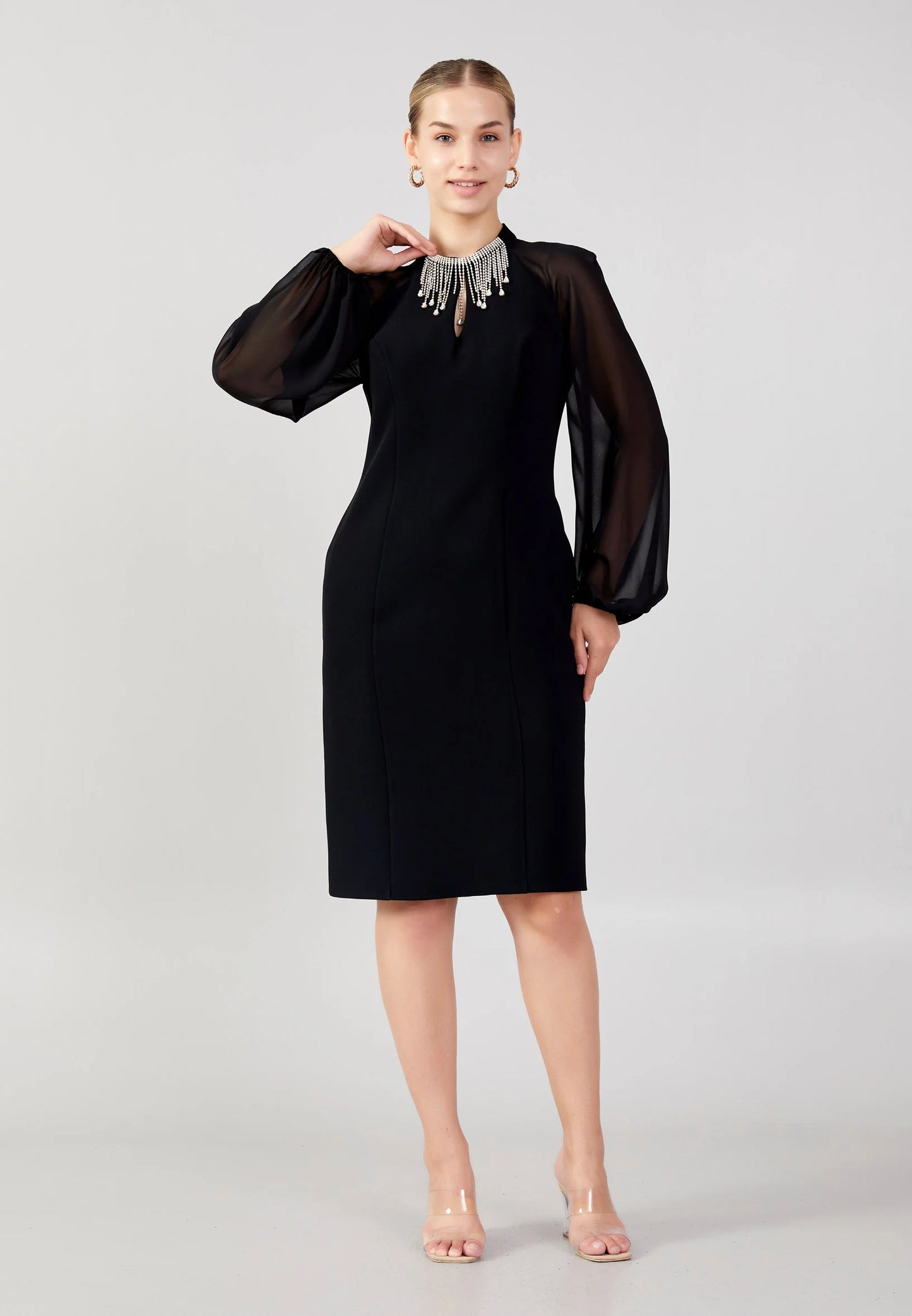 Long Sleeve Midi Crepe Column Plus Size Evening Dress Unit Price: €40
