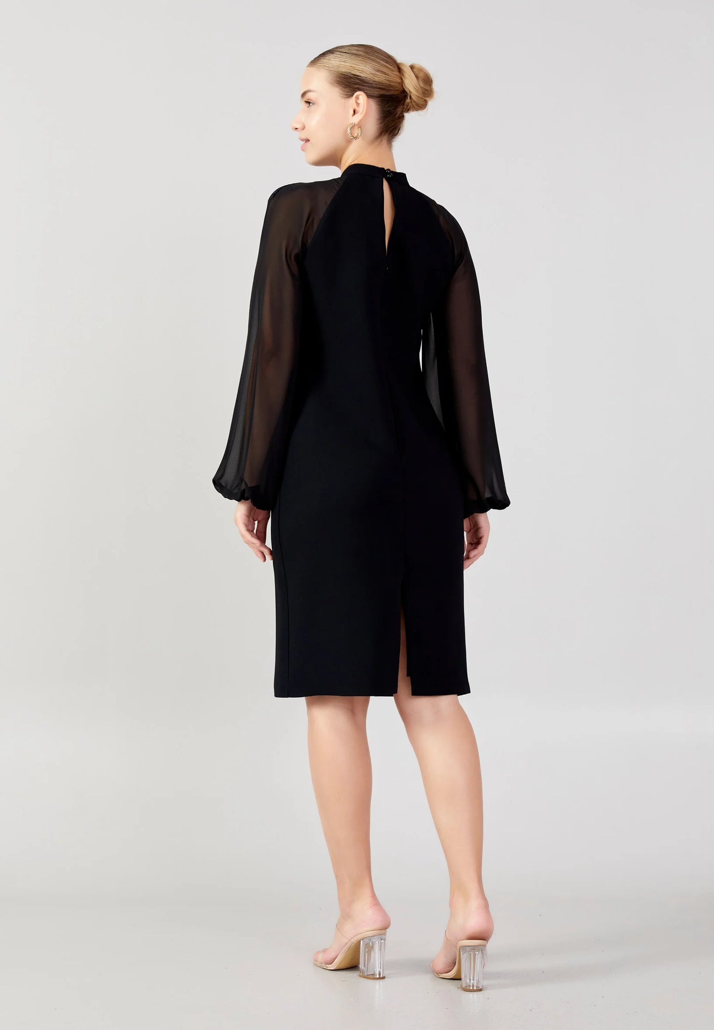 Long Sleeve Midi Crepe Column Plus Size Evening Dress Unit Price: €40