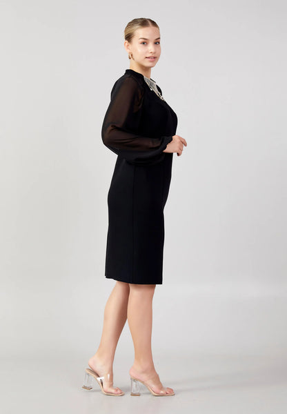 Long Sleeve Midi Crepe Column Plus Size Evening Dress Unit Price: €40