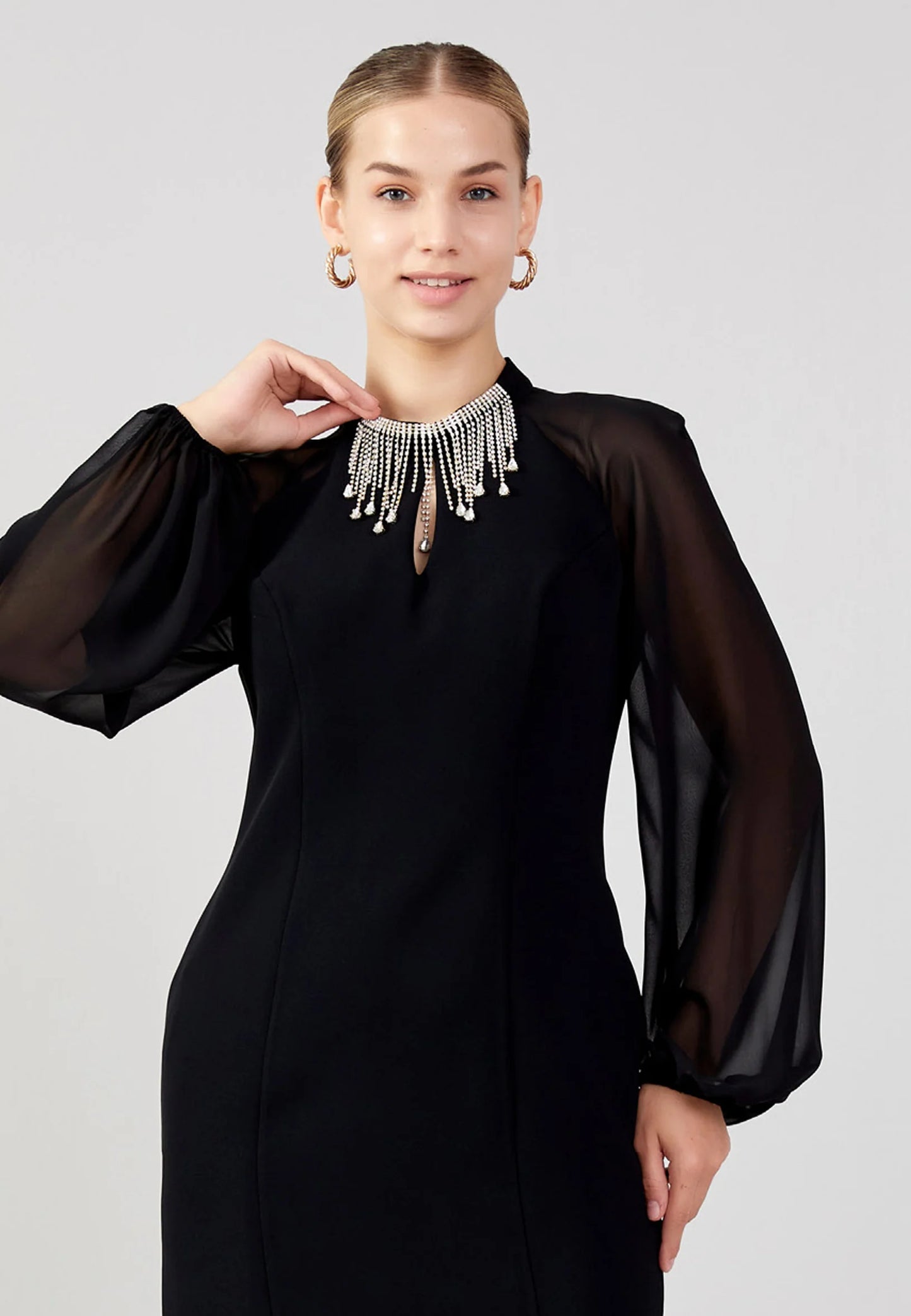 Long Sleeve Midi Crepe Column Plus Size Evening Dress Unit Price: €40