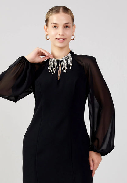 Long Sleeve Midi Crepe Column Plus Size Evening Dress Unit Price: €40