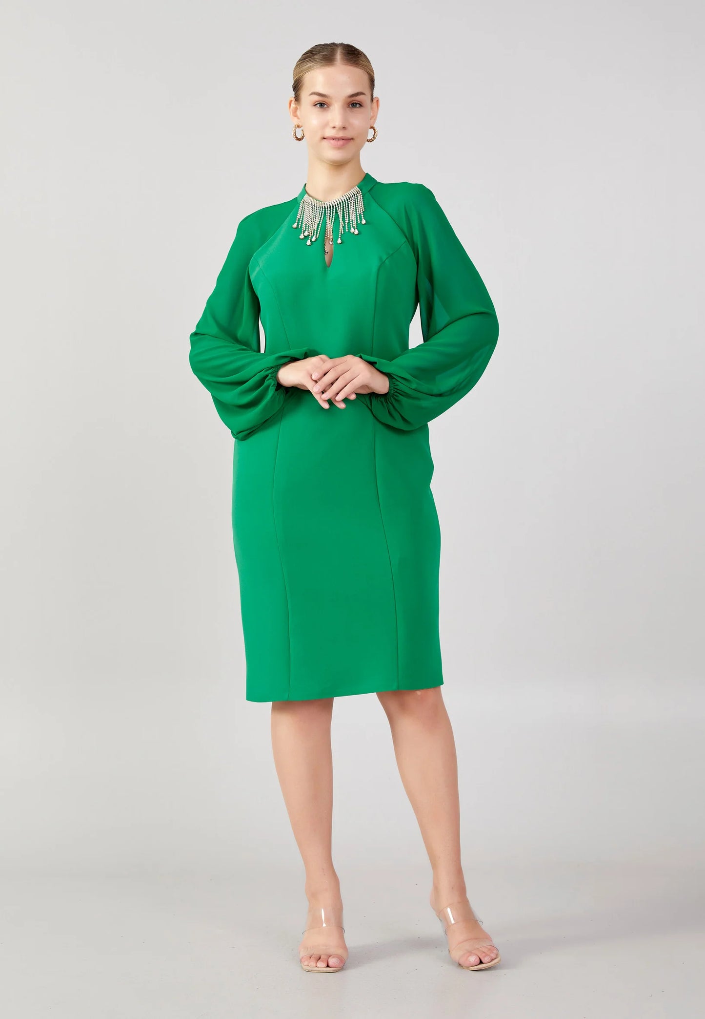 Long Sleeve Midi Crepe Column Plus Size Evening Dress Unit Price: €40