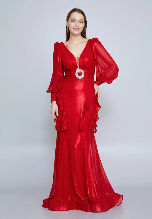 Long Sleeve Maxi Chiffon Mermaid Regular Wedding Guest Dress Unit Price: €48