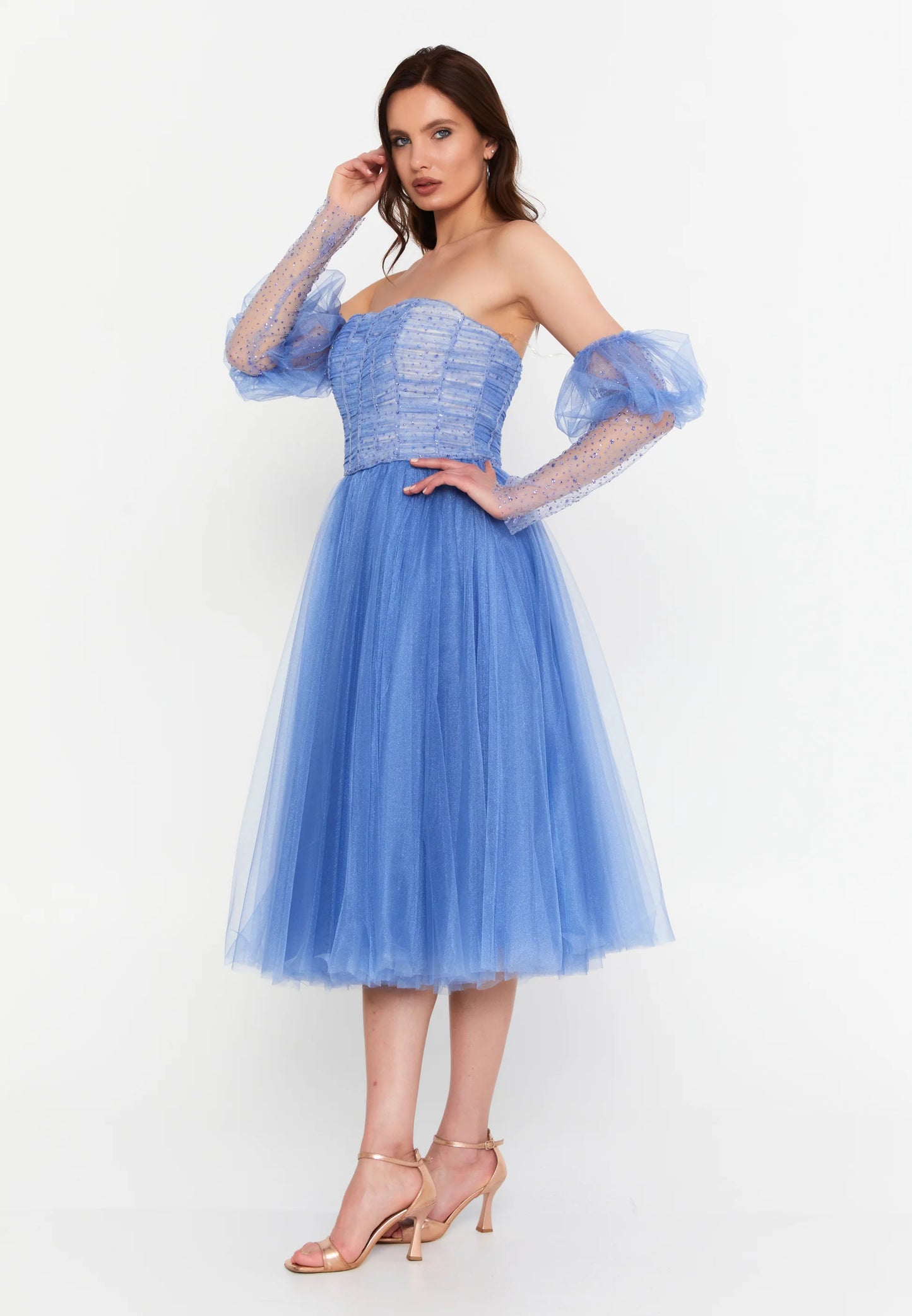 Off Shoulder Midi Tulle Column Regular Wedding Guest Dress Unit Price: €47