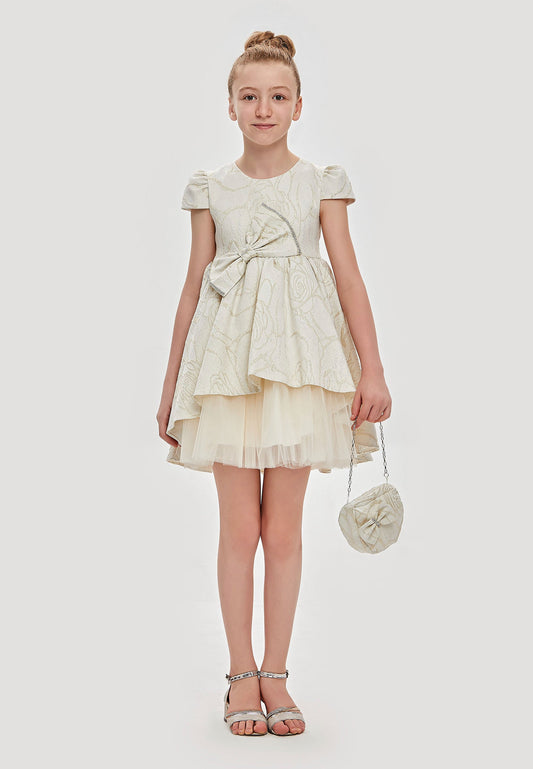 Baby Girl Short Sleeve Viscose Patterned A - Line 6 - 10 Ages Special Occasion Dress Unit Price: €22