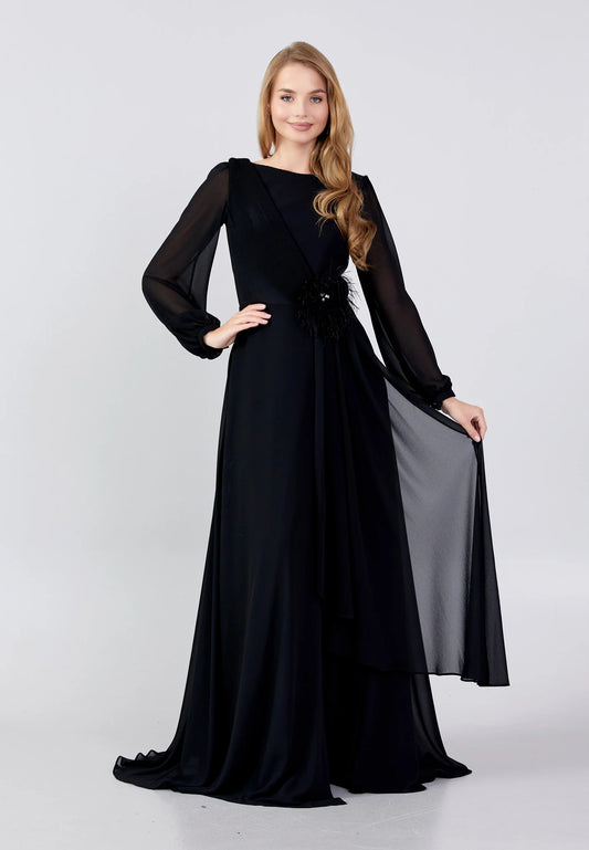 Long Sleeve Maxi Chiffon Column Regular Evening Dress Unit Price: €60