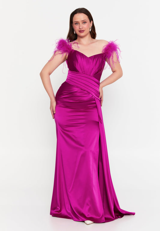 Off Shoulder Maxi Satin Mermaid Plus Size Wedding Guest Dress Unit Price: €36