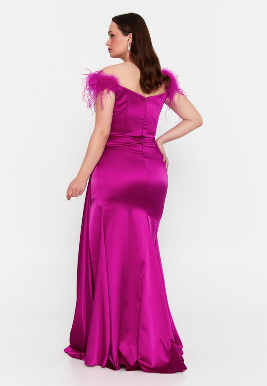 Off Shoulder Maxi Satin Mermaid Plus Size Wedding Guest Dress Unit Price: €36