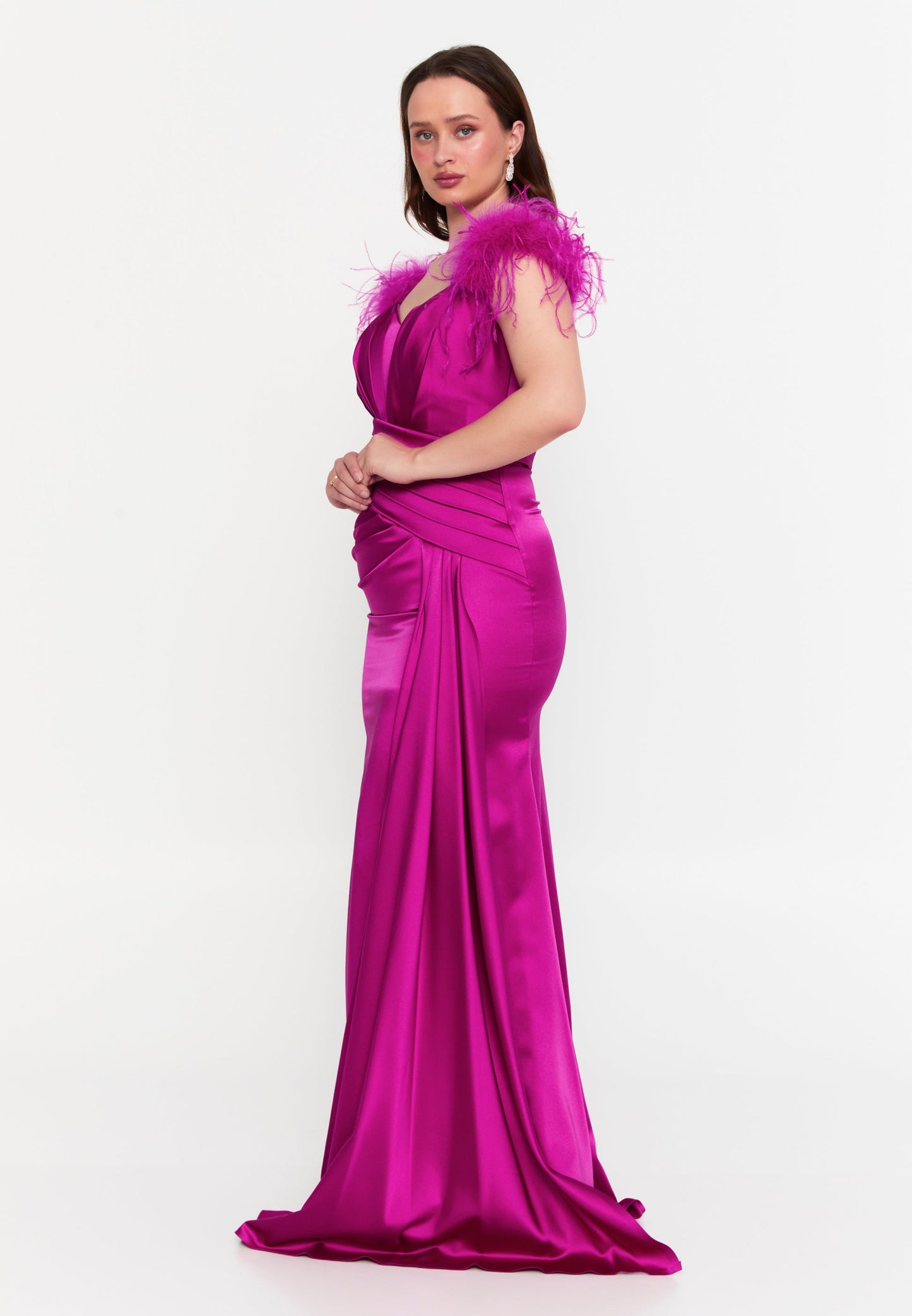 Off Shoulder Maxi Satin Mermaid Plus Size Wedding Guest Dress Unit Price: €36