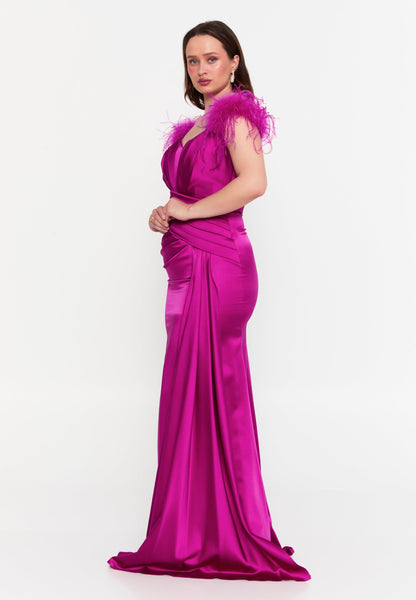 Off Shoulder Maxi Satin Mermaid Plus Size Wedding Guest Dress Unit Price: €36