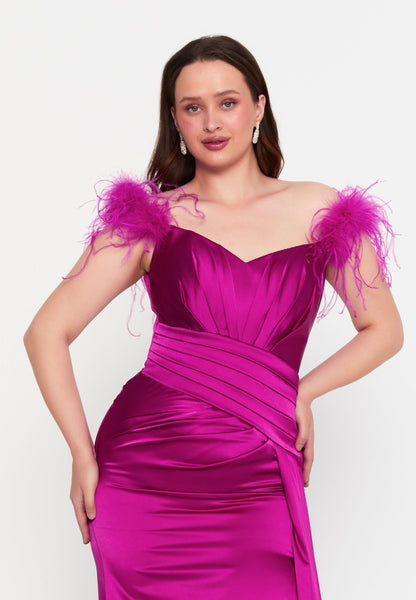 Off Shoulder Maxi Satin Mermaid Plus Size Wedding Guest Dress Unit Price: €36