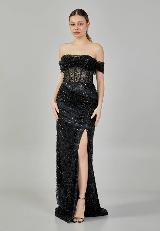 Off Shoulder Maxi Sequin Regular Engagement Dress Unit Price: €135