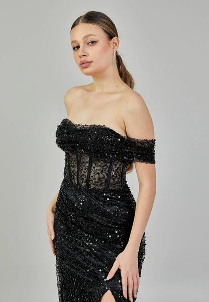 Off Shoulder Maxi Sequin Regular Engagement Dress Unit Price: €135