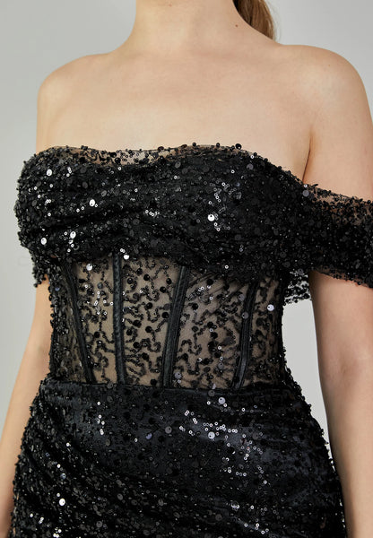 Off Shoulder Maxi Sequin Regular Engagement Dress Unit Price: €135