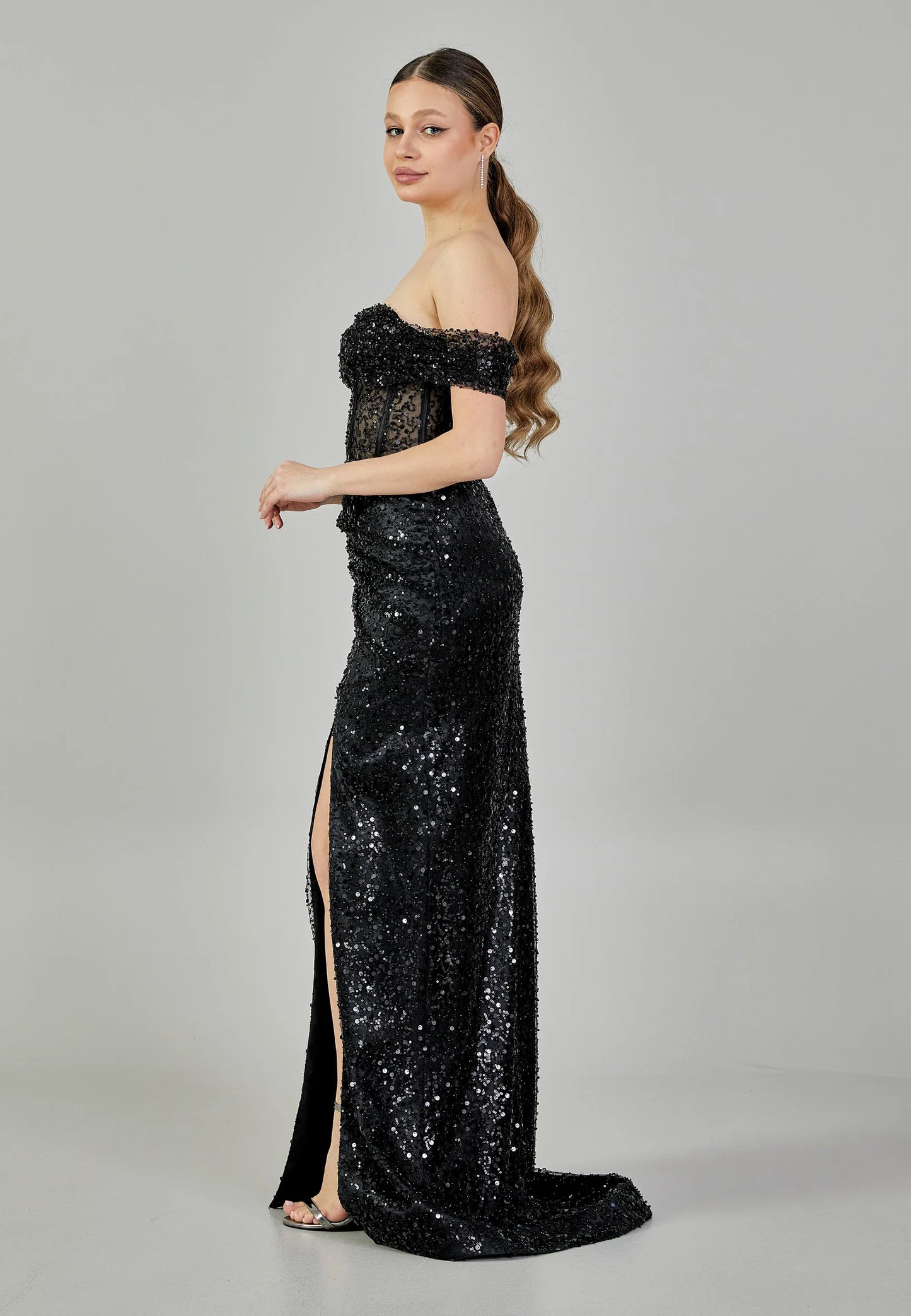 Off Shoulder Maxi Sequin Regular Engagement Dress Unit Price: €135
