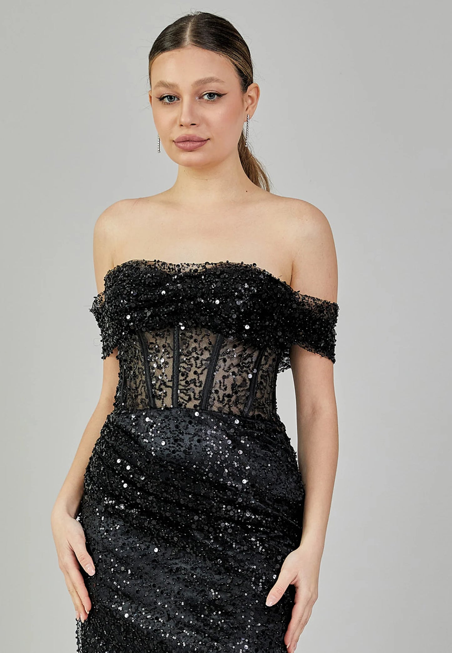 Off Shoulder Maxi Sequin Regular Engagement Dress Unit Price: €135