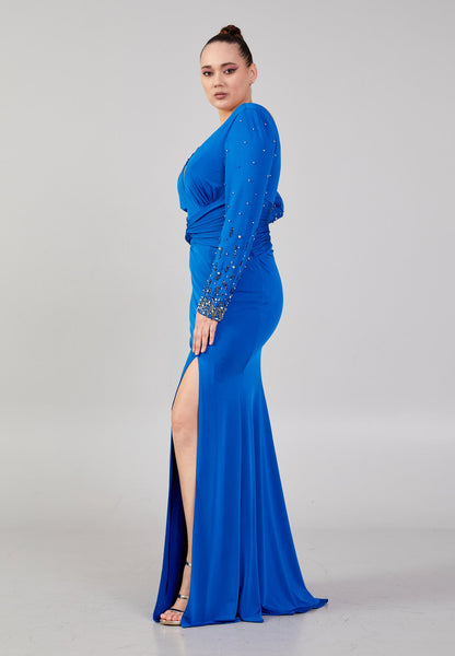 Long Sleeve Maxi Chiffon Column Plus Size Wedding Guest Dress Unit Price: €42