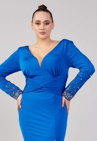 Long Sleeve Maxi Chiffon Column Plus Size Wedding Guest Dress Unit Price: €42